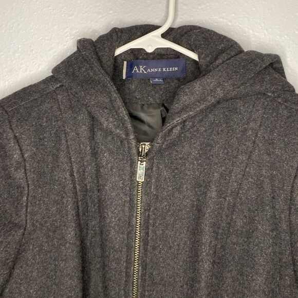 Anne Klein Wool Blend Charcoal Hooded Jacket Size Small - Picture 2 of 8